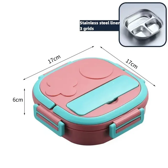 Nouvelle Boîte à Lunch en Acier Inoxydable Boîte Bento Portable Multifonctionnelle avec Compartiments Boîte à Lunch Isolée Étanche Conteneur Alimentaire Rose-3grilles