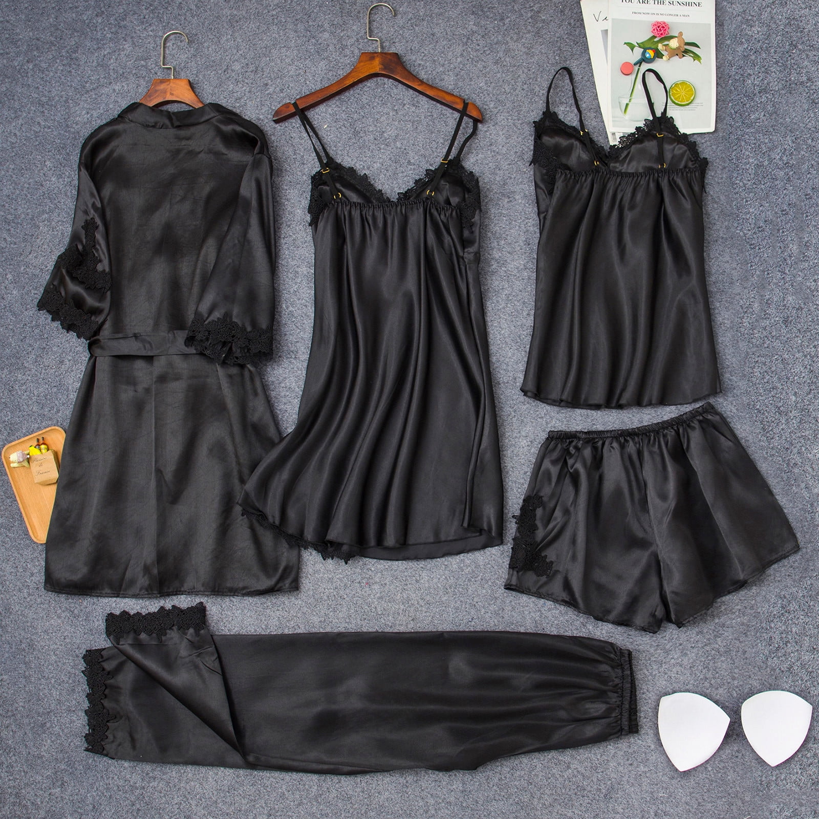 BONIXOOM Christmas Pajamas For Women Matching Christmas Pajamas Leisure None Long Sleeve Sleepwear Sets Solid Black S