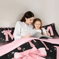thumbnail image 3 of Manfei Girls Pink Letter Monogrammed M Bedding Comforter Set 7-Piece,Kids Teens Ribbon Bow Knot Glitter Print King Bedding Sets,Pink Reversible,Breathable Home Decor, 3 of 6