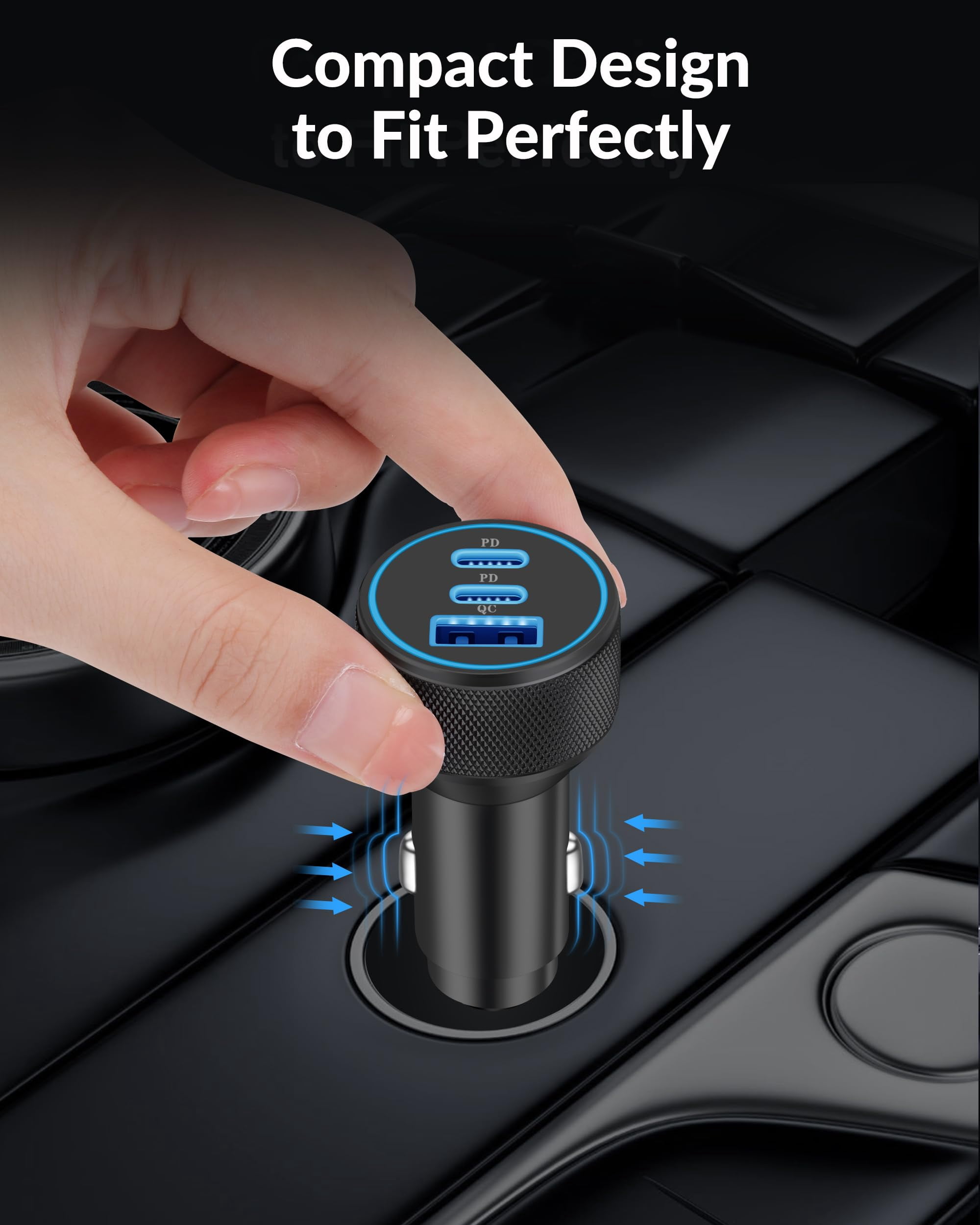 Quyaojz iPhone 17e/17/17 Car Charger Fast Charging, 2-Pack 67W 3-Port Fast USB C Car Charger Adapter Cigarette Lighter with 3FT Type C Cable Cord for iPhone 17e/17/17 /, iPad