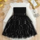 thumbnail image 4 of Vestido de manga larga con cuello redondo para niña, de moda, de color liso, con lazo y malla, con cinturón, 4 of 9
