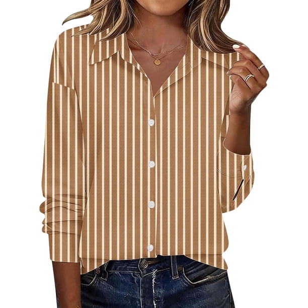 Camisas de Manga Larga para Mujeres Blusa de Trabajo Casual de Ajuste Suelto con Collar de Solapa Versátil Capa de Color Sólido