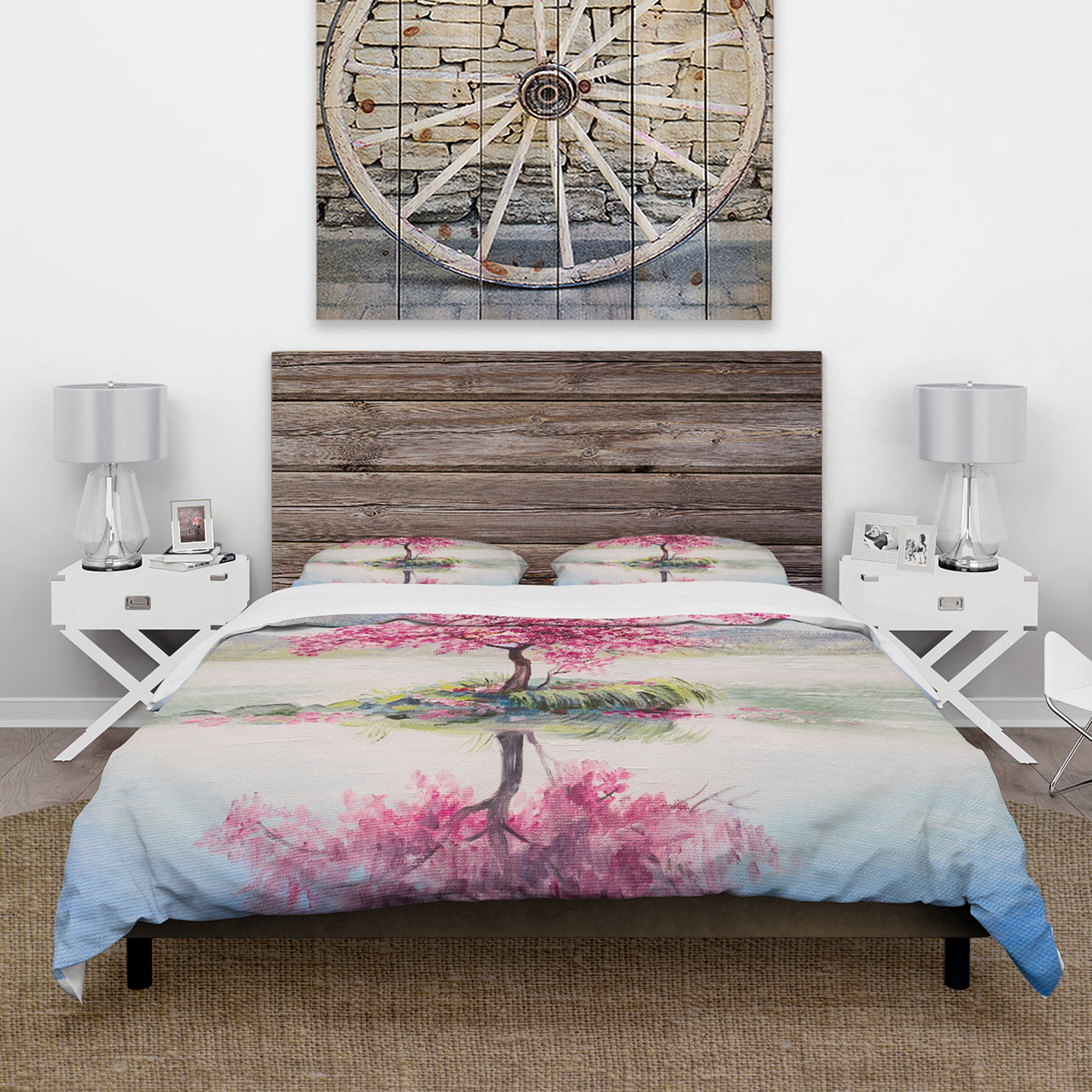 Designart 'Sakura on the Lake' Landscapes Duvet Cover Set
