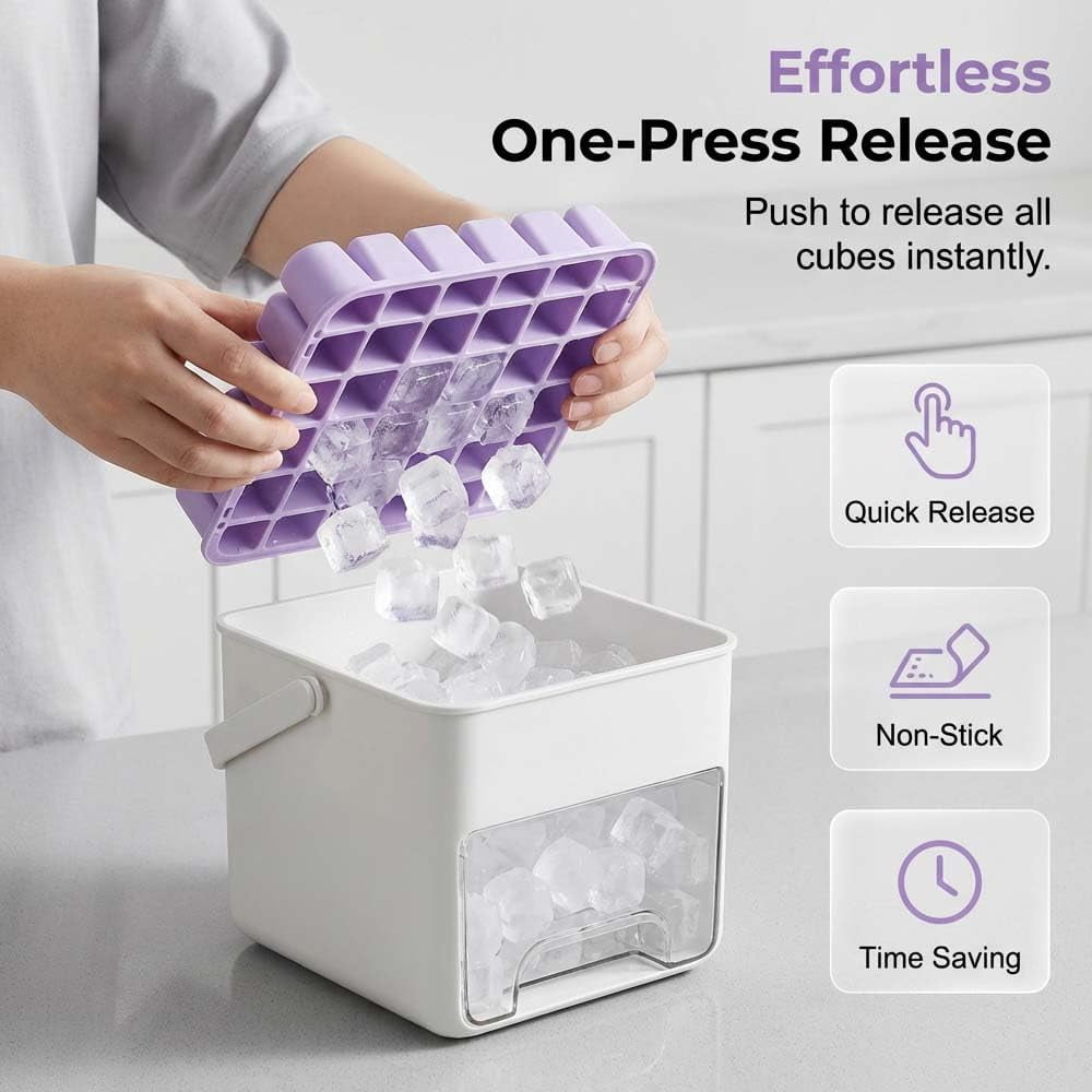 50 Cube Ice Maker with Easy Press Lid and Storage Bin, Double-Deck Tray
