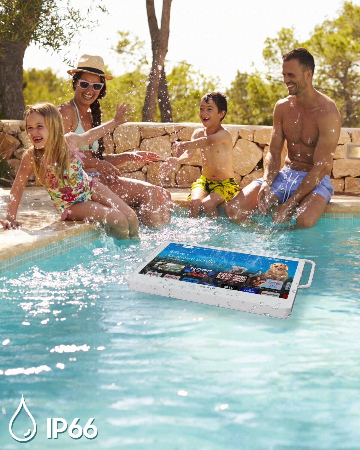Sylvox Waterproof Portable TV,15.6"Smart Google TVs with 1080P,4-6H Play Time,IP66 Waterproof,12 Volt Television with Voice Remote for RV Camping