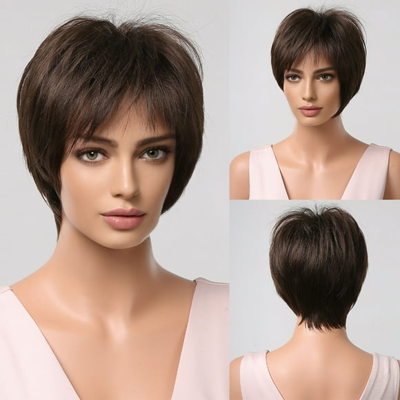Women's Wig Short Layered Pixie Cut Wigs with Hair Bangs
