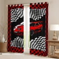thumbnail image 2 of Homewish Racing Car Black Out Curtains for Female Men Adults,Geometric Plaid Buffalo Curtains Pack of 2 (42x63 Each),Black White Red Bedroom Curtains,Breathable Home Decor, 2 of 6