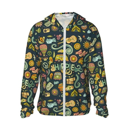Sigee Colorful Hippie Print UPF50+ Men s Sun Protection Hoodie Shirt SPF UV Shirt Long Sleeve Fishing Outdoor Lightweight S-3XL