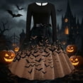 thumbnail image 3 of Iyufng Womens Halloween Gradient Bat Long Sleeve Dresses with Black Sash Bow Flared Midi Dress Vintage Party Costume, 3 of 6