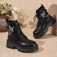 thumbnail image 3 of FRSASU Women's Butterfly Chain Decor Platform Lug Sole Boots Side Zipper Lace Up Chunky Heel Ankle Booties Black, 3 of 8