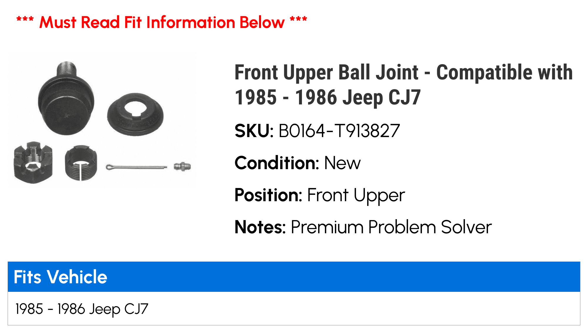 Front Upper Ball Joint - Compatible with 1985 - 1986 Jeep CJ7 - MOOG