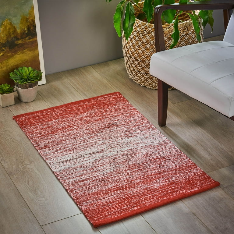 Noble House Calia Boho Chenille Cotton Scatter Rug, 2' x 3', Red and Ivory  