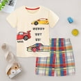 thumbnail image 2 of Little Boy Clothes Set Toddler Baby Race Car Print T-Shirt and Plaid Shorts 2-Piece Summer Outfit Toddler Boy Short Set, 2 of 9