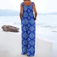 thumbnail image 5 of JULMCOMO Jumpsuits for Women Boho Floral Print Square Neck Vintage Summer Rompers Wide Leg Loose Fit Casual Jumpsuits with Pockets Blue 2XL, 5 of 5