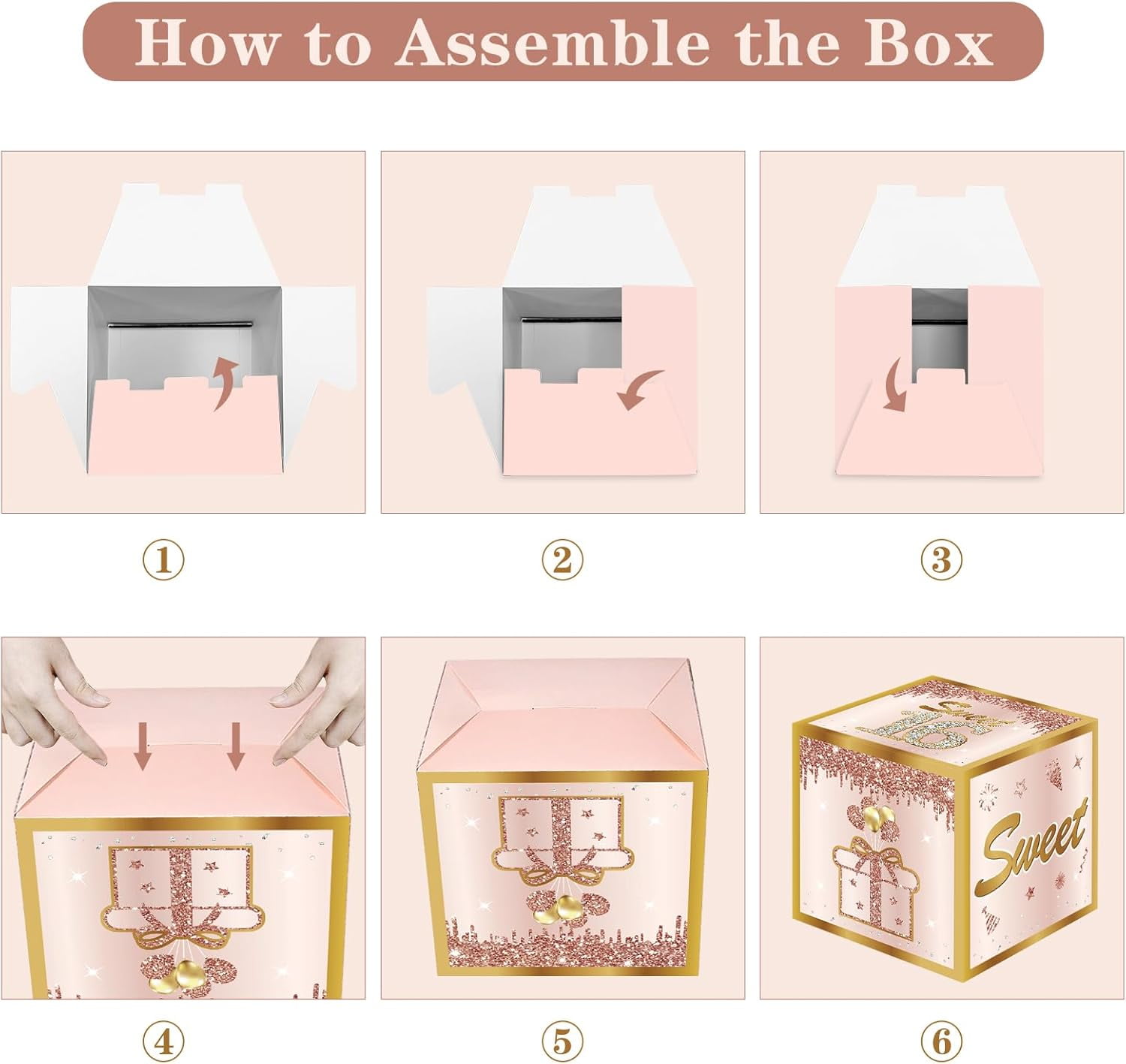 Happy Greetings Sweet 16 Party Decorations Kit for Girls, Rose Gold 16th Birthday Boxes, Balloon, Birthday Banner & Party Supplies Set for Women - 44 PCS