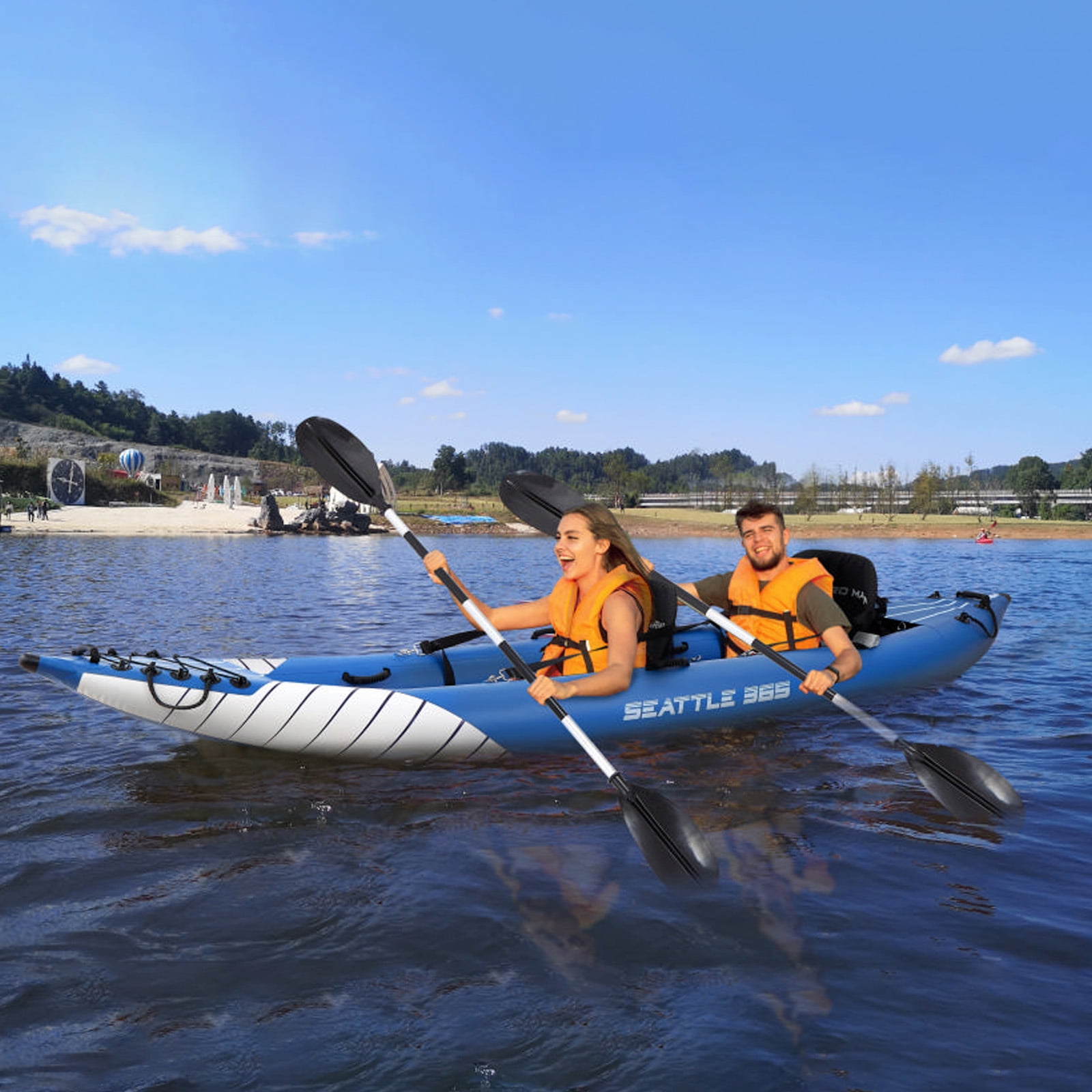 PROMARINE Inflatable Kayak 2 Person, Deluxe Oar Included, High-Output Pump Blow up Kayak Boat, with Adjustable Seat with Backrest, Lightweight and Portable Paddles and Bag