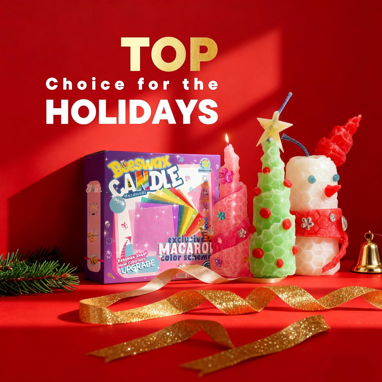 Candle Making Kit DIY Moldable Wax Craft Set with 10 Vibrant Sheets Paints Stickers & Wooden Stand | Creative Sensory Play STEM Activity Gift for Christmas Holiday Ages 12+