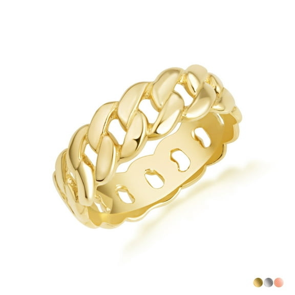 10k Yellow Gold Cuban Link Chain Ring (5mm) - Size 8.5