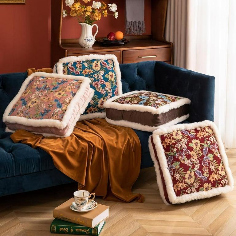 Square Chair Cushions Farmhouse Country Floral Print for Dining Room Kitchen Office Chairs Soft Thick Seat Cushion Chair Pads 18 x18