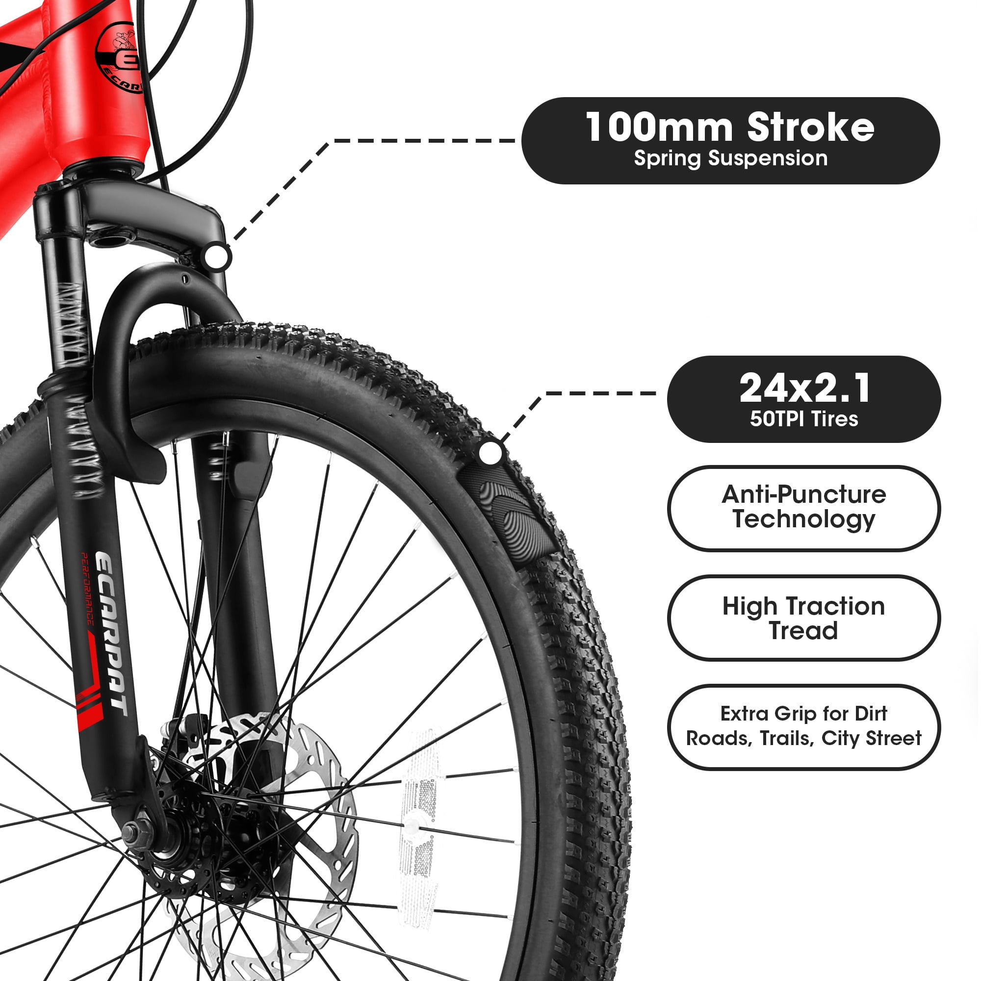 iYofe 24 inch Mountain Bike for Mens Womens, Shimano 21 Speed Bicycle with Dual Disc Brakes, Lightweight Bikes with Aluminium Frame, Fits Riders 4'92" - 5'4", Red