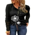 thumbnail image 1 of Womens Henley T Shirts Casual Lace Long Sleeve Patchwork Button Down Ribbed Slim Fit Tops Blue L, 1 of 9