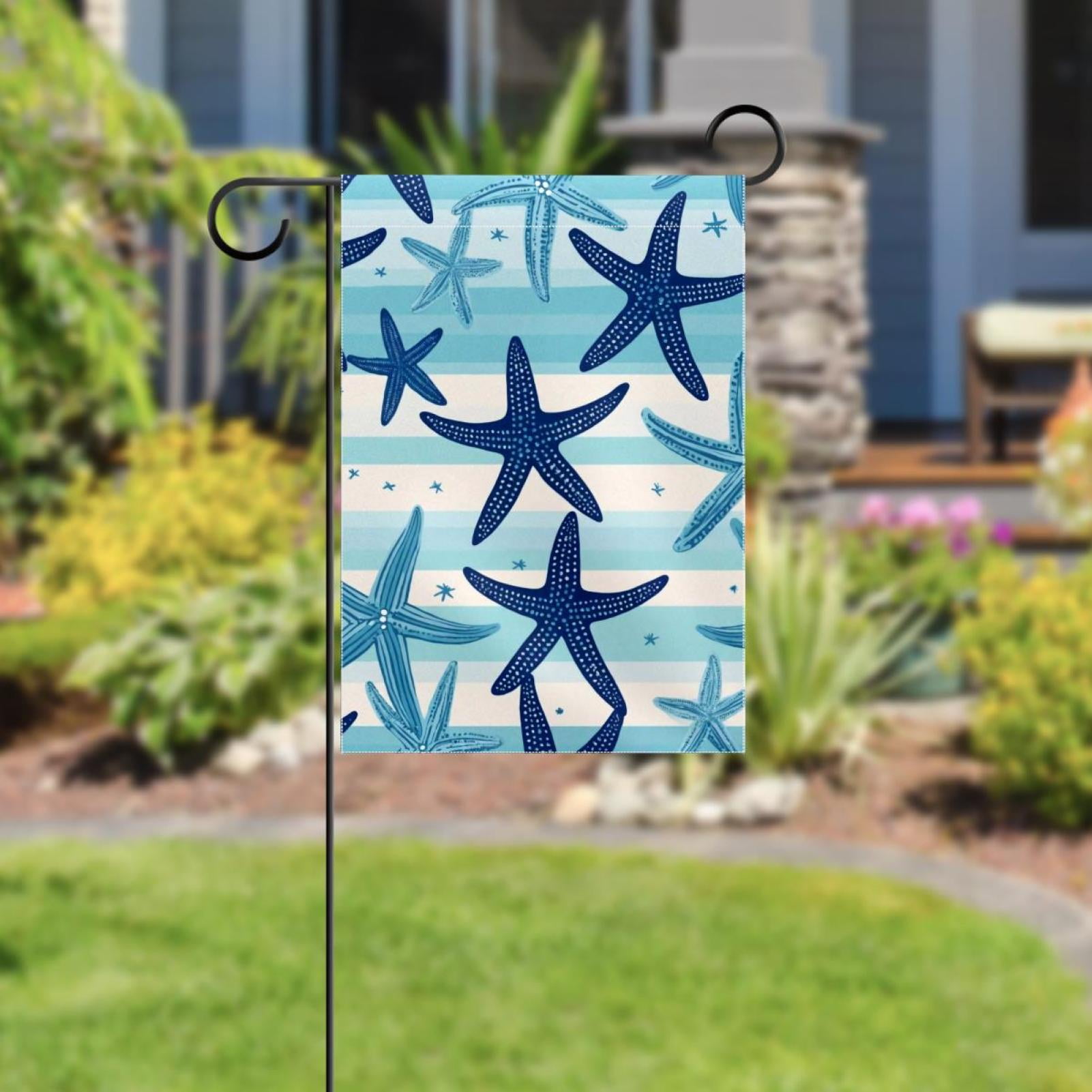 Coastal Starfish Navy Blue Pattern Double Sided Garden Flag Decorative Weather Resistant Yard Flag, Large DIY Vertical Flag for Farmhouse Patio Lawn, 28x40 Inch