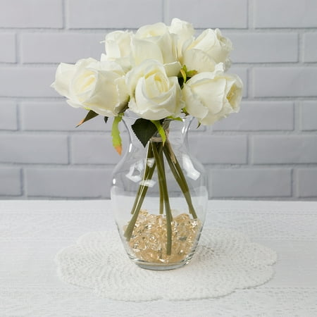 Tall Flower Arrangement Quasimoon Cream White Rose Bud, Realistic 8 Flower Bouquet Wedding Silk Floral for Crafting, 2.5
