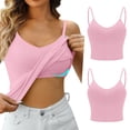 thumbnail image 2 of Ruyang 2pcs Women Summer Tank Tops Adjustable Strap Sleeveless Basic Solid Camisole V Neck Camisole With Built In Padded Bra Vest, 2 of 5