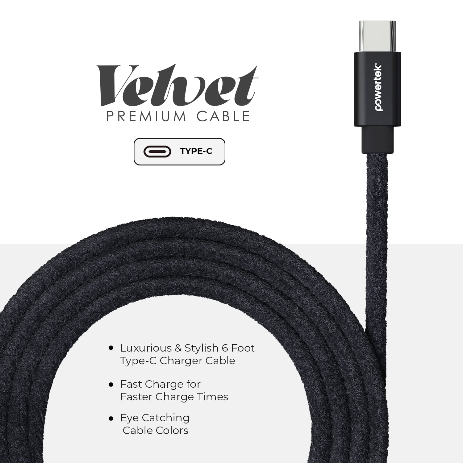 Liquipel Powertek Pastel Velvet USB-A to USB-C - Black