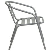 Flash Furniture Lila Silver Metal Restaurant Stack Chair with Aluminum Slats