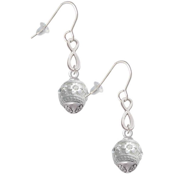 Delight Jewelry Silvertone Raised Flowers with Clear Crystals on Barrel Spinner Silver tone Infinity French Earrings