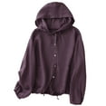 thumbnail image 3 of Feancey Women's Sun Protection Hoodie Shirt Solid Color Cotton Linen Long Sleeve Beach Blouse Button Down Casual Swimsuit Cover Up Tops Purple XXL, 3 of 5