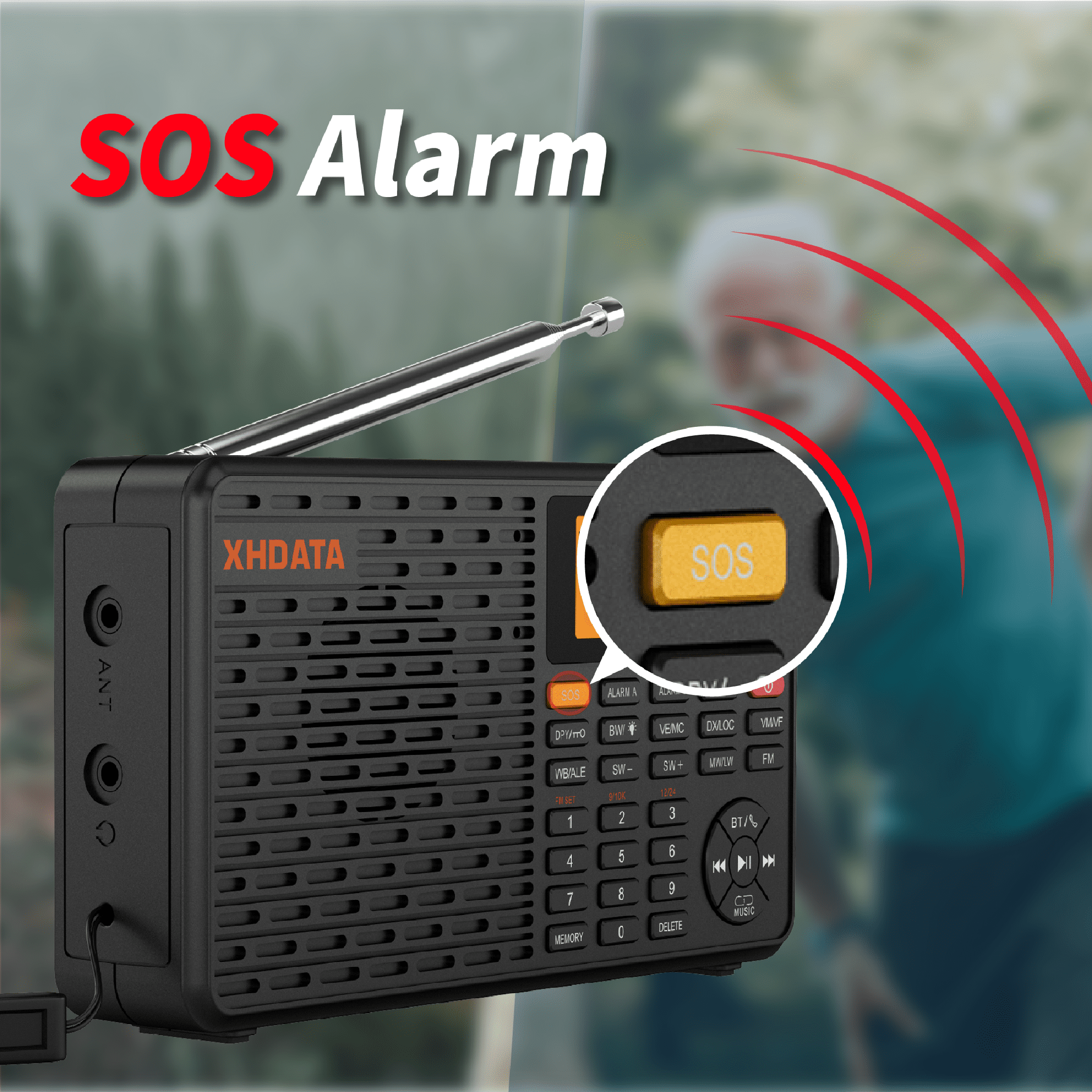 XHDATA d-109wb FM/MW/LW/SW/NOAA Global Band Emergency Radio with  Bluetooth MP3 Music player,TF card, LCD Backlight,SOS