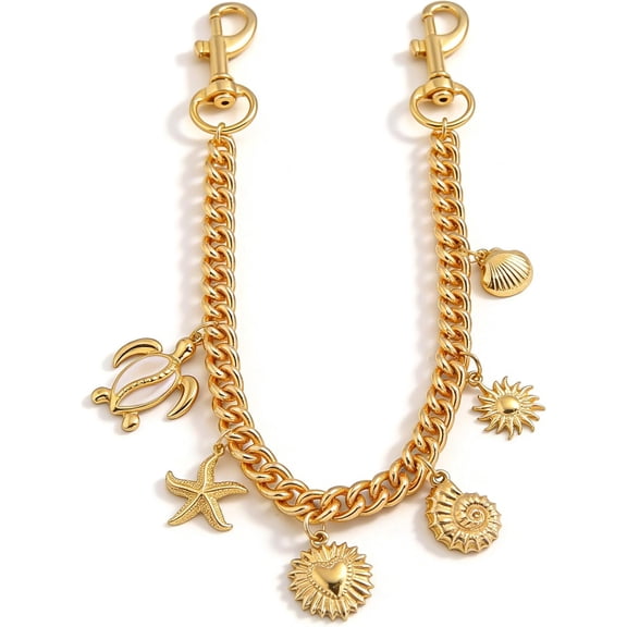 Bag Purse Charm for Handbag - Gold Starfish Shell Turtle Alloy Pendant Keychain - Bag Extension Chain for Women