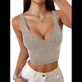 thumbnail image 3 of Tops Cortos Sin Mangas para Mujer con Cuello Cuadrado Acanalado Caqui L, 3 of 7
