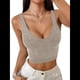 thumbnail image 3 of Tops Cortos Sin Mangas para Mujer con Cuello Cuadrado Acanalado Caqui XL, 3 of 7