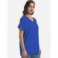 thumbnail image 3 of Women's V Neck T Shirts Casual Rolled Short Sleeve Side Split Summer Tops Loose Fit, 3 of 6
