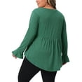 thumbnail image 4 of DARING DIVA Women's Plus Long Sleeve Flared Sleeves Peplum Top 1X Green, 4 of 5