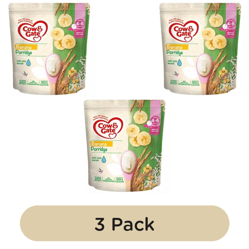 Cow & Gate Banana Porridge Baby Cereal 4-6+ Months 125g, British Import (Pack of 3)