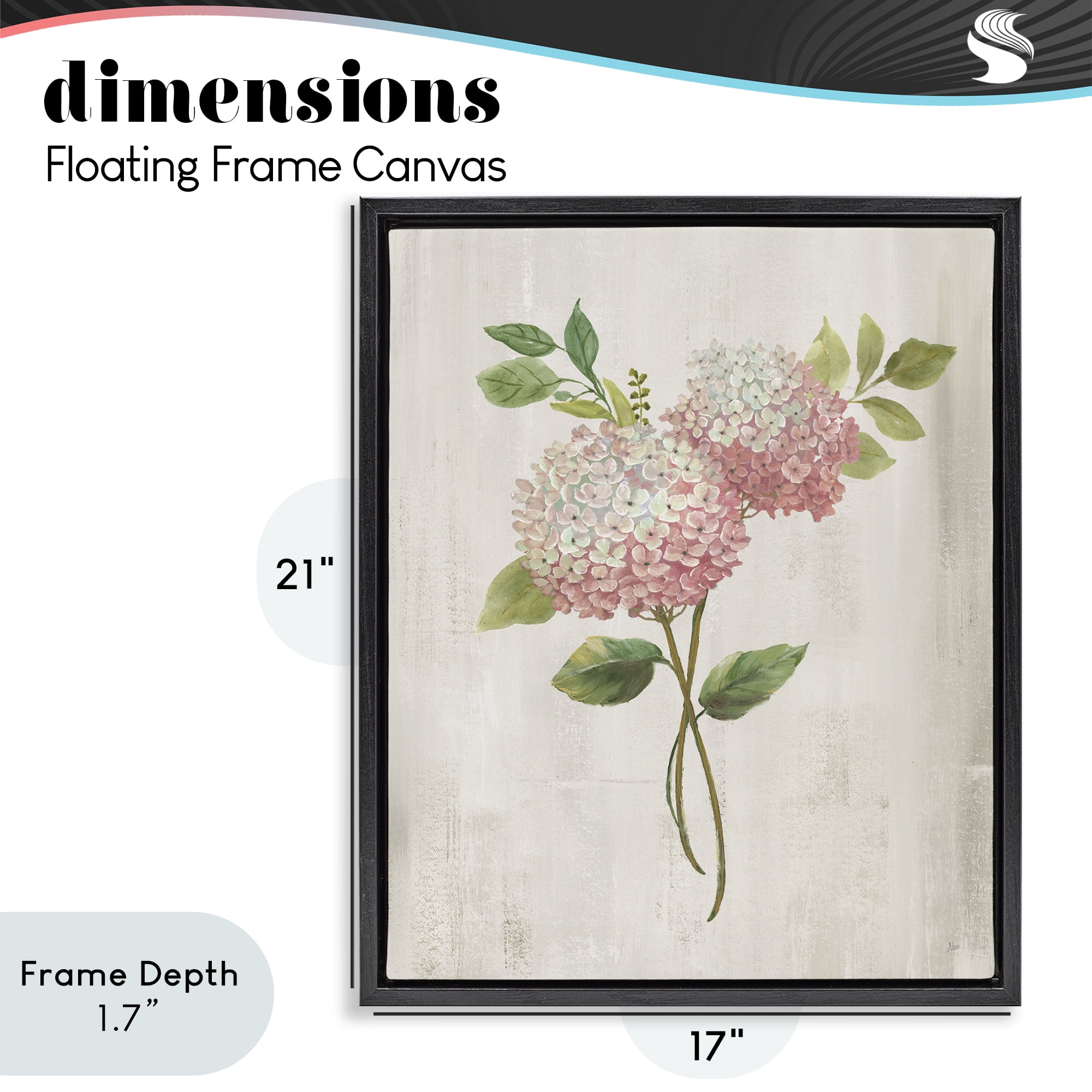 Stupell Industries Pink Hydrangea Paired Stems Black Framed Floater Canvas Wall Art, design by Nan
