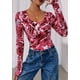thumbnail image 5 of Crop Top PRETTYGARDEN Mujer Manga Larga Cuello en V Rojo Floral, 5 of 9