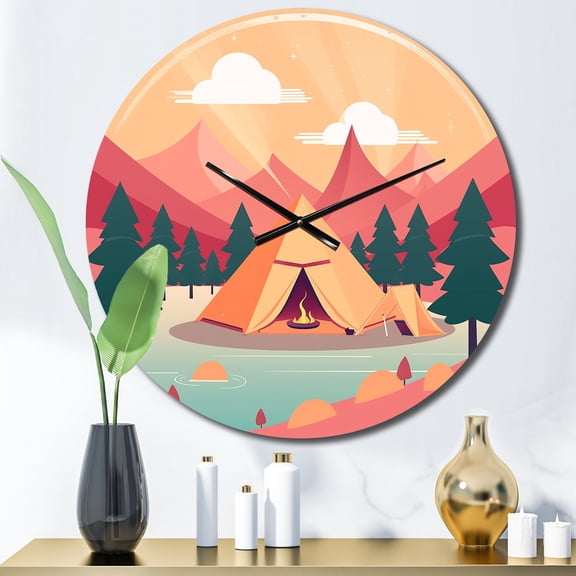 Designart "Nature s Camp Outdoor Adventure" Countryside Oversized Wall Clock