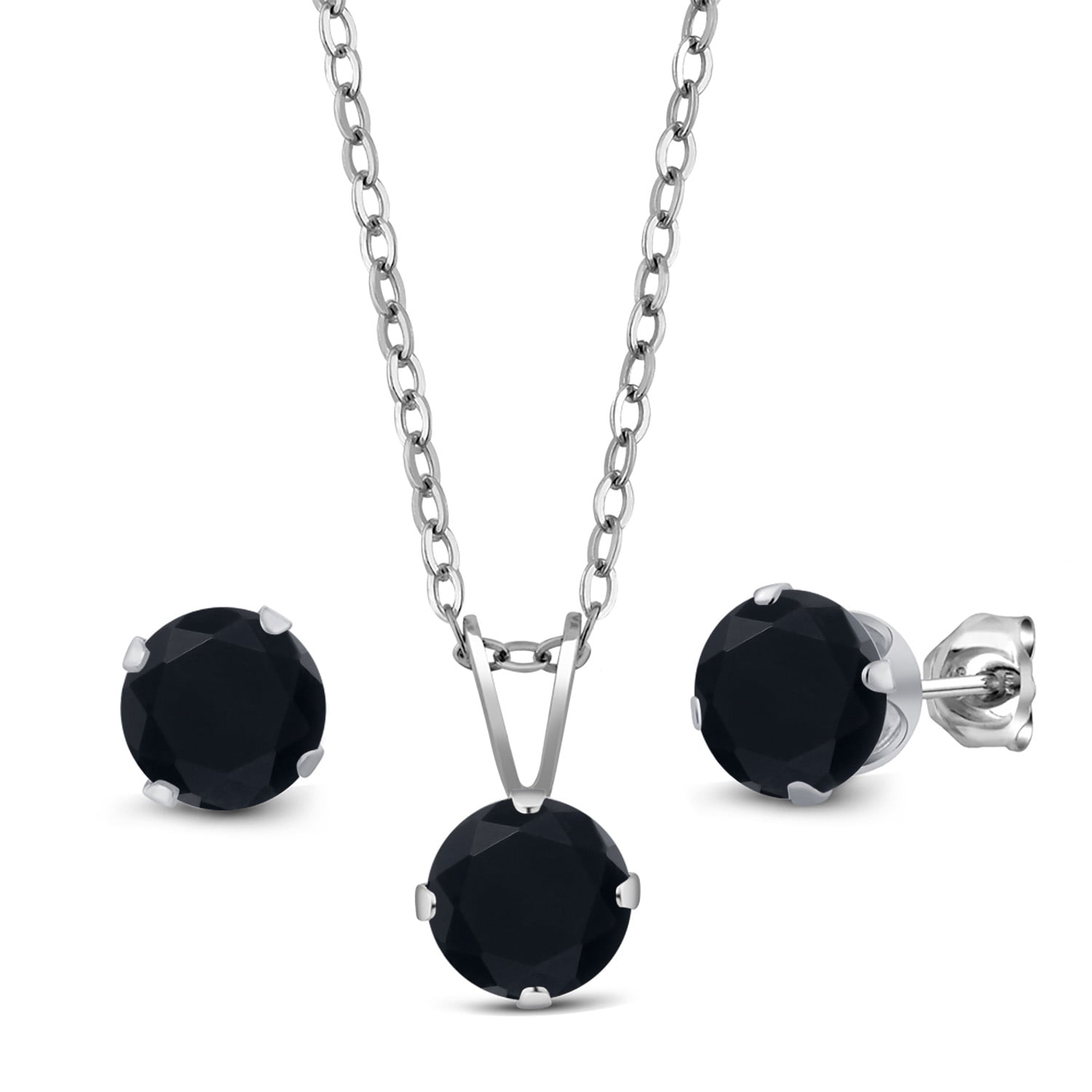 Gem Stone King 2.40 Ct Round Black Onyx 925 Sterling Silver Pendant and Earrings Jewelry Set