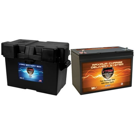 VMAX MR127-100 + Marine Box Deep Cycle Battery Replaces Interstate SRM-27 12 Volt 100Ah AGM Group