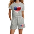 thumbnail image 2 of Boys Girls Kids 2-Piece Outfit Set Patriotic Graphic Print Short Sleeve Top & Shorts Gray 5-6 Years, 2 of 5