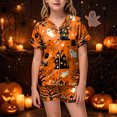 thumbnail image 2 of Leey-World Toddler Girl Pajamas Toddler Kids Little Girls Halloween Satin Pajamas Pumpkin Short Sleeve Button Down Sleepwear Pjs Set Pjs for Girls 2T 3T 4T 5T 6T 7T 8T, 2 of 6