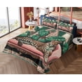 thumbnail image 4 of Ambesonne Leopard Fitted & Top Sheet Set with Sham, Monsteras Wild Cat Lounge, Pink and Jade Green, 4 of 5