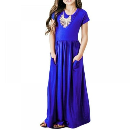 

Girls Short Sleeve Dress Casual Dresses with Pocket 2-10 Years