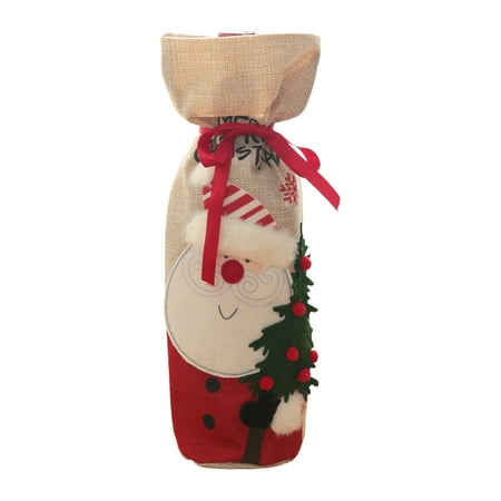 

WANYNG Home Textile Storage Bin Bag Christmas Decoration Linen Embroidery Snowman Old Man Wine Set Christmas Hotel Restaurant Home Wine Bottle Set A