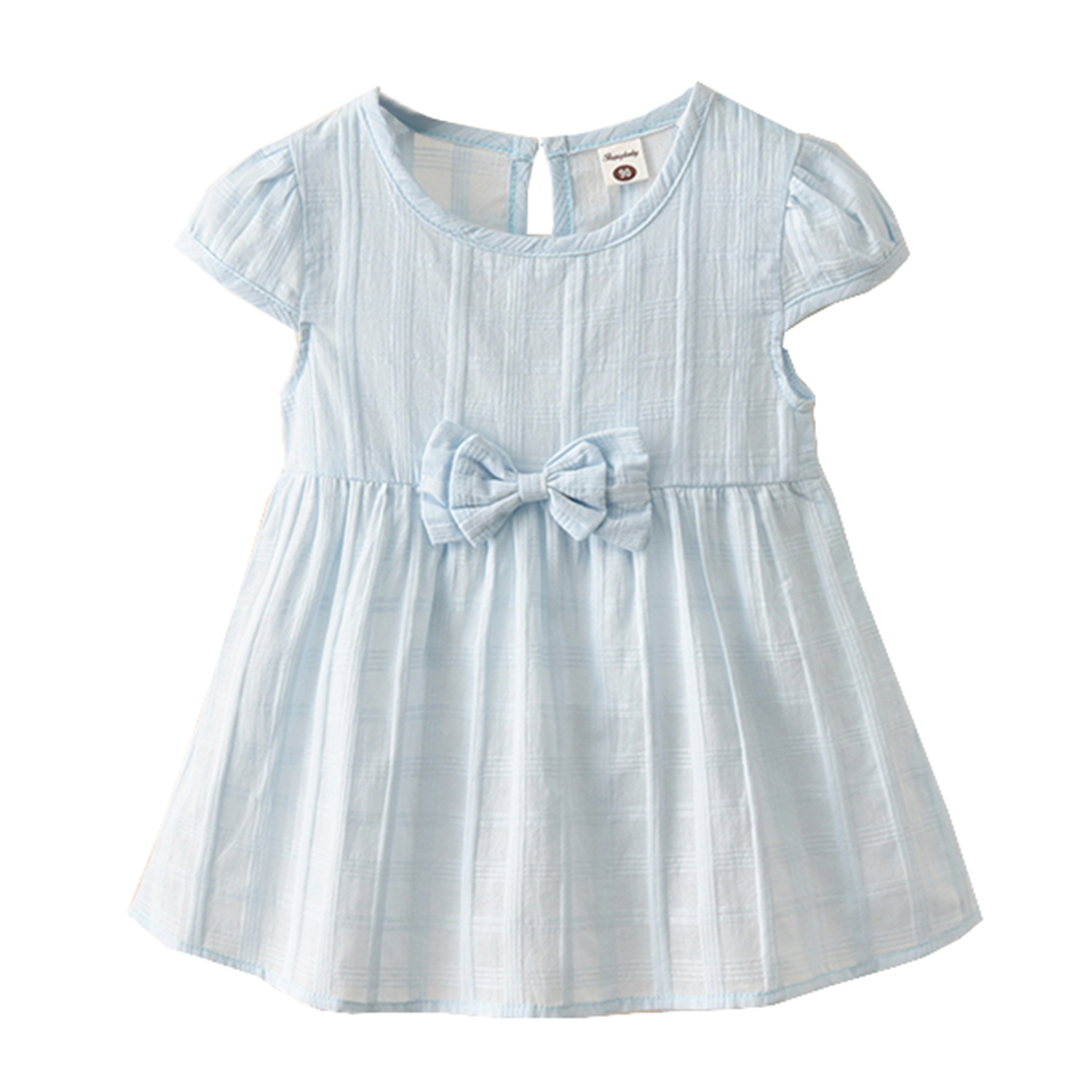 Styles I Love Baby Toddler Girl Solid Color Cap-Sleeve Bowknot Cotton Dress Spring Summer Clothes 3 Colors (Blue, 120/3-4 Years) - image 2 of 5